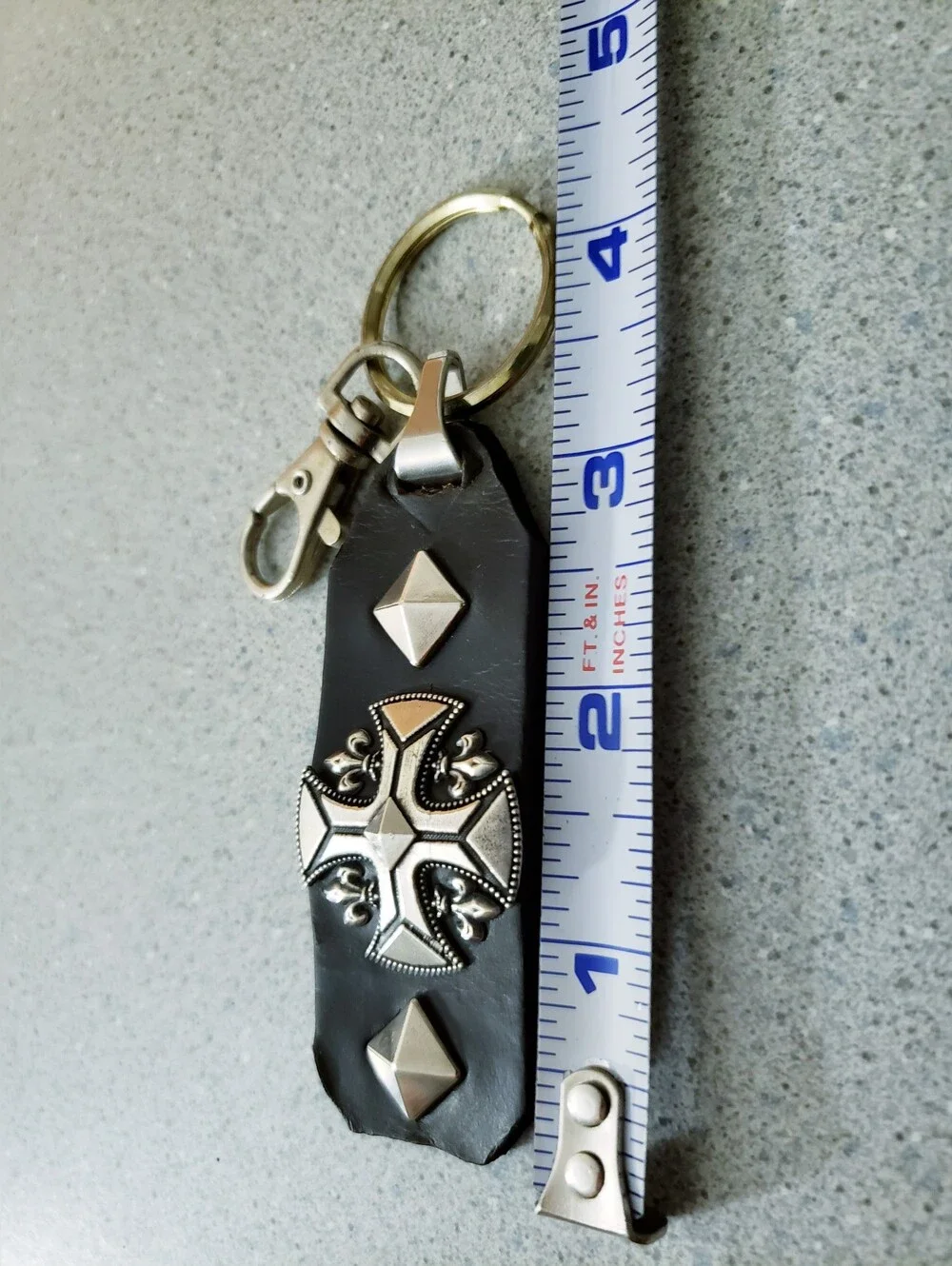 Sterling Leather Cross Keychain Heavy Metal